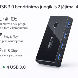 USB-C 3.0 bendrinimo jungiklis 2 įėjimai 4 išėjimai - Image 1