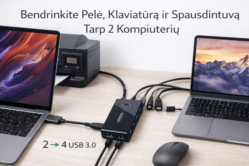 USB-C 3.0 bendrinimo jungiklis 2 įėjimai 4 išėjimai