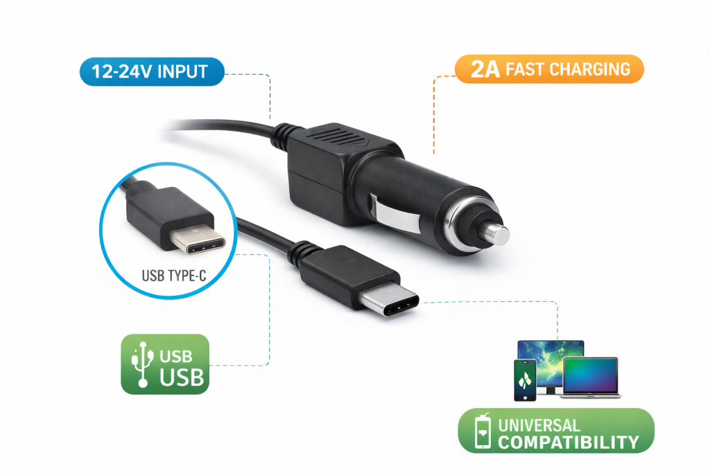 Automobilinis įkroviklis USB type C