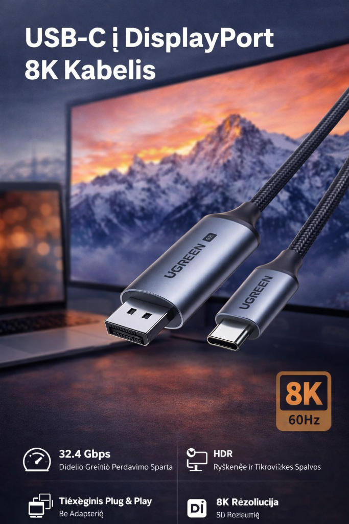 USB-C į DisplayPort 8K kabelis