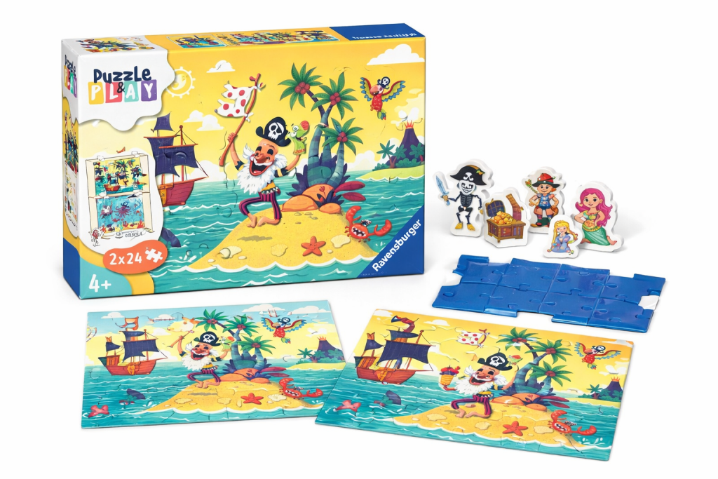 Vaikiška dėlionė Ravensburger „Puzzle Play – Piratų sala“ 2x24 detalių