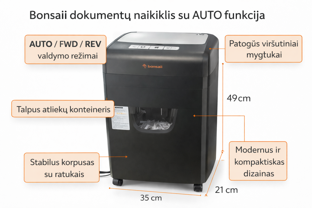 Bonsaii dokumentų naikiklis su AUTO funkcija